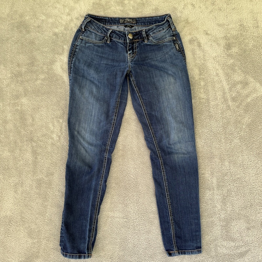 Silver Jeans Womens 27 Blue Suki Leggings Low Rise Faded Dark Wash Stretch Denim